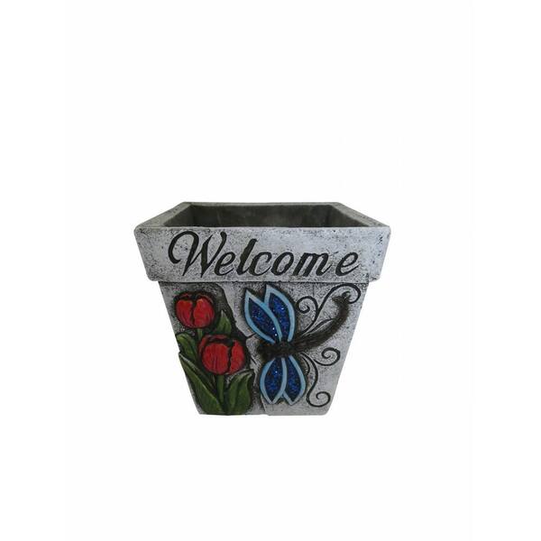 Alpine Corporation 6 in. Cement and Plastic Welcome Insect Decorative Planter