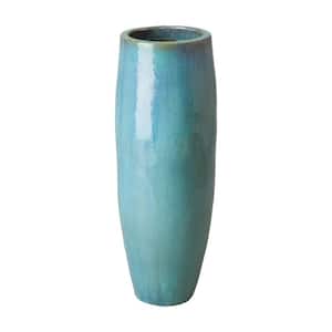 13 in. Dia Teal Glazed Ceramic Round Tall Jar