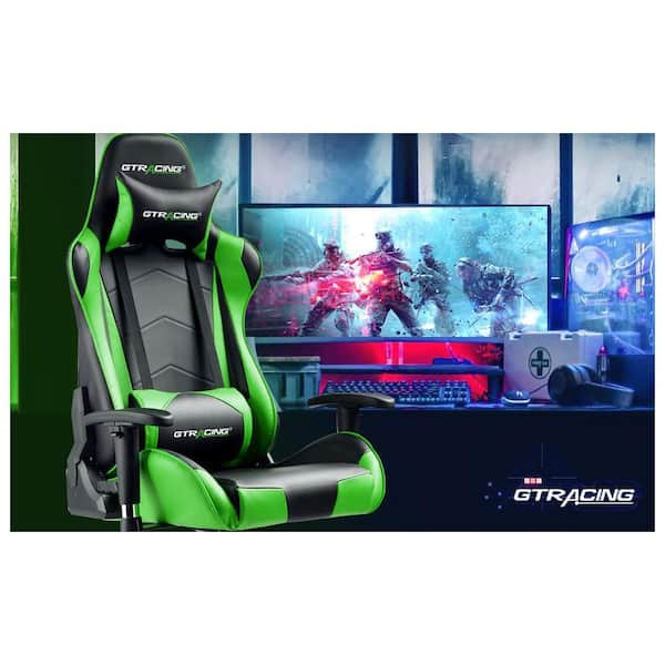 Bigzzia Gaming Chair Office Chair, Ergonomic Game Chair with Headrest &  Lumbar Pillow, Green