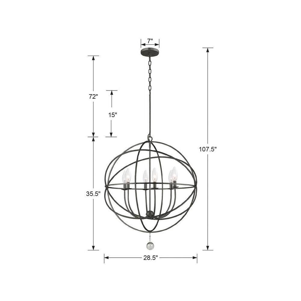 English Bronze 6-Light Chandelier with Clear Glass Drops