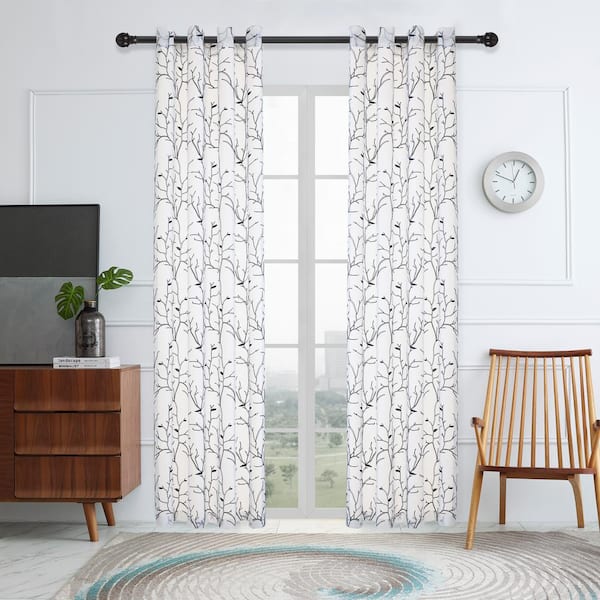 Lyndale Decor Tess Embroidered Grommet Sheer Curtain 52 in. W x 54 in. L in Navy Blue