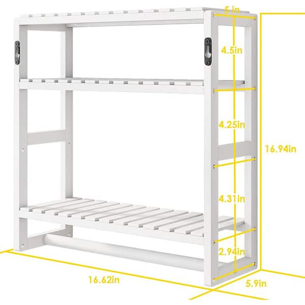 Dyiom 16 in. W 16 in. H x 5.9 in. D Bamboo Square Bathroom Organizer Shelves Adjustable 3-Tiers Floating Shelf in Golden