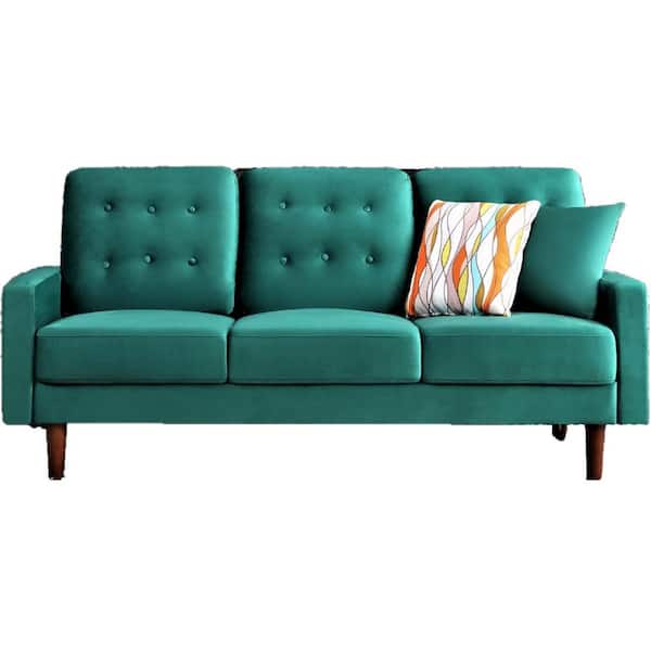 US Pride furniture Kelleher 72 in. Green Velvet 3-Seater Lawson Sofa with Removable Cushions
