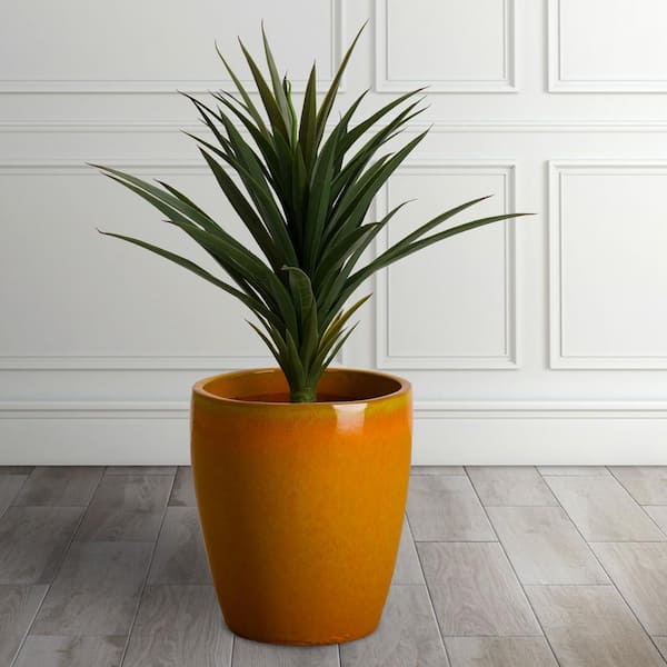 Bullet 14 in. D x 15.5 in. H Bright Orange Ceramic Round Planter with Drainage Hole