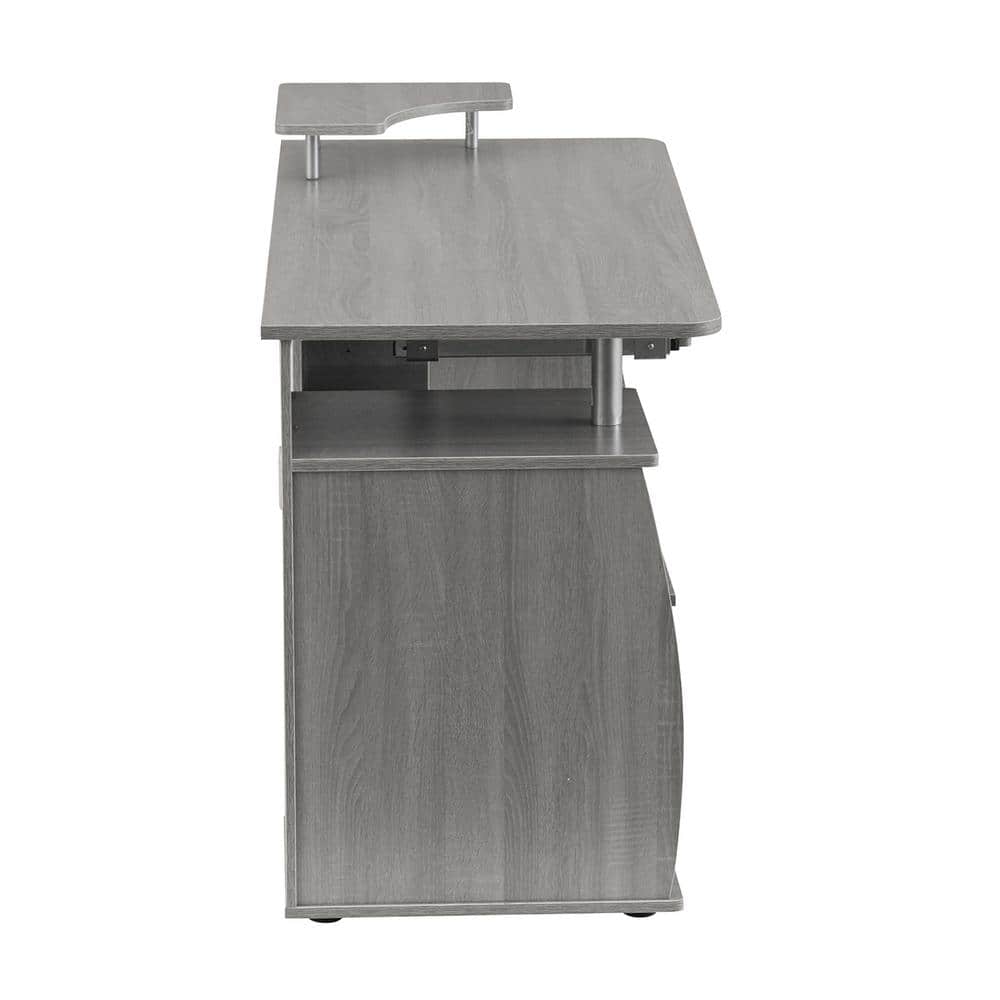 Gray MDF Computer Desk with Drawer and Keyboard Tray