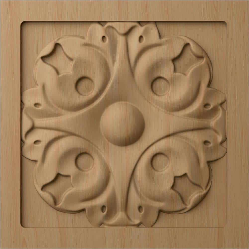 Small Hand-Carved Alder Wood Leaf Square Rosette