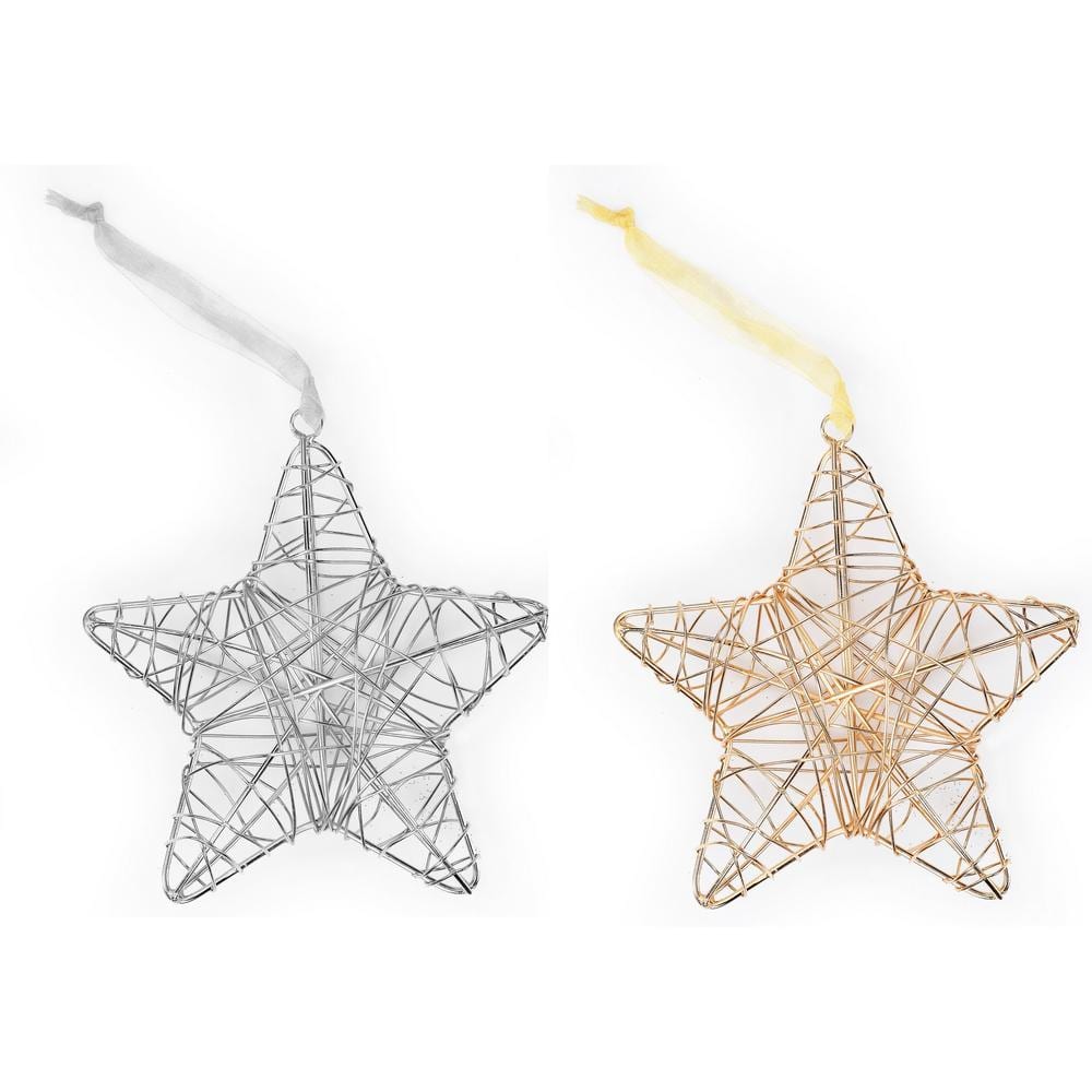 Handcrafted Gold and Silver Wire Wrapped Star Christmas Ornament (4-Pack)
