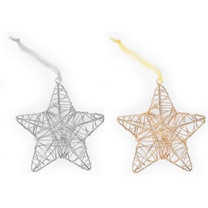 Handcrafted Gold and Silver Wire Wrapped Star Christmas Ornament (4-Pack)