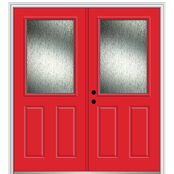 MMI Door Rain Glass 68 in. x 80 in. Right-Hand Inswing 1/2 Lite 2-Panel Painted Red Saffron Prehung Front Door, 6-9/16 in. Frame