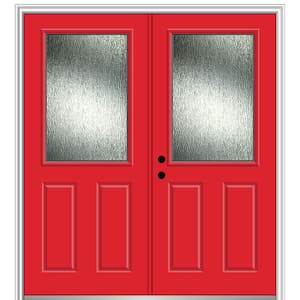 Rain Glass 72 in. x 80 in. Right-Hand Inswing 1/2 Lite 2-Panel Painted Red Saffron Prehung Front Door, 4-9/16 in. Frame