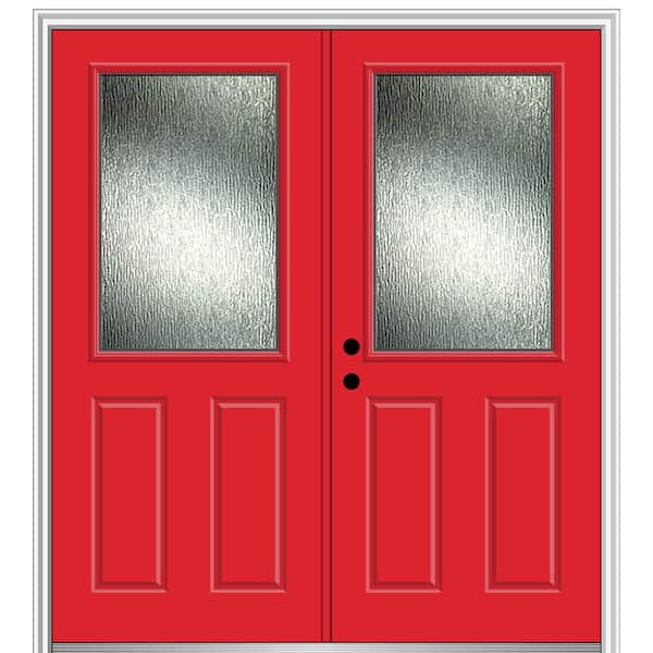 MMI Door Rain Glass 72 in. x 80 in. Right-Hand Inswing 1/2 Lite 2-Panel Painted Red Saffron Prehung Front Door, 6-9/16 in. Frame