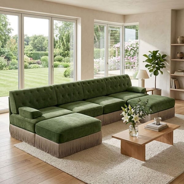 PINMOCO 67 in. Velvet L-Shaped Sofa Modular Sofa with Storage