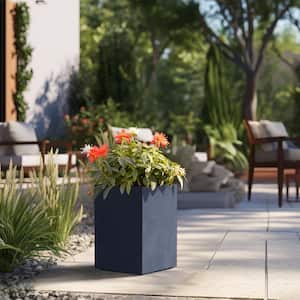 Modern 16 in. High Large Tall Elongated Square Granite Gray Outdoor Cement Planter Plant Pots