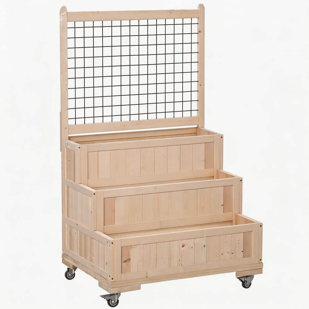 Raised Garden Bed 53.25 in. Natural Wood with Trellis, Wheels and Storage for Flowers Vegetables Herbs Assembled price history on PriceWatchPro