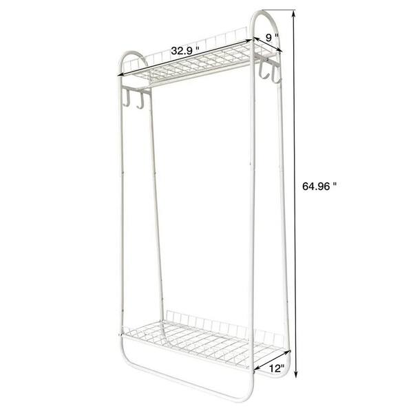 URTR White Clothing Garment Rack with Shelves, Metal Cloth Hanger Rack  Stand Clothes Drying Rack for Hanging Clothes T-01311-WH - The Home Depot