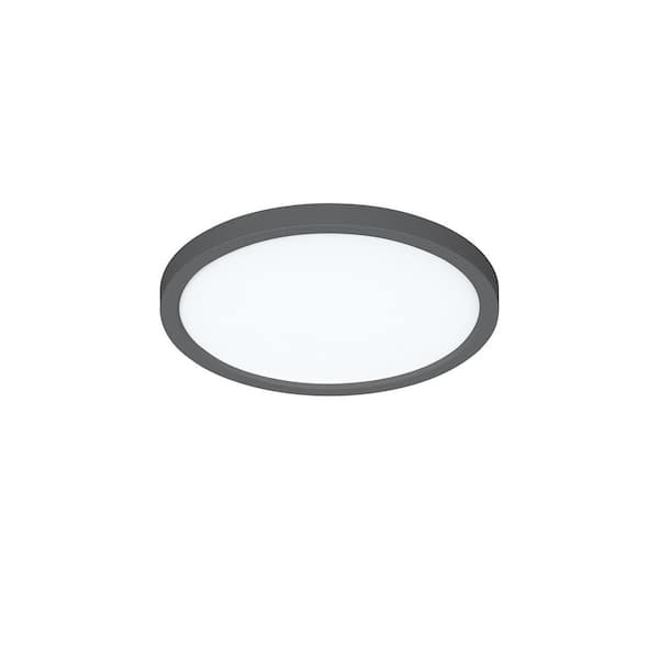 Eon 11 in. 150-Watt Modern Black Integrated LED Flush Mount with White Acrylic Shade