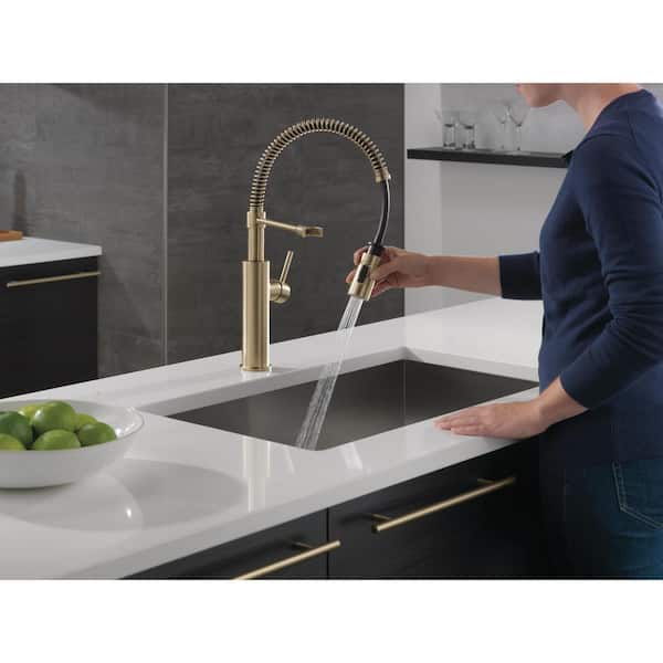 Antoni Gold Single Handle Pull Down Sprayer Kitchen Faucet with Spring Spout in Champagne Bronze