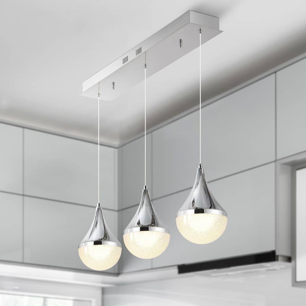 Elyse Chrome Teardrop 33" LED Linear Island Pendant