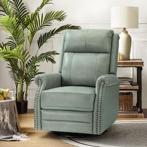 Sonia Transitional Sage 30.5 in. Wide Genuine Leather Manual Rocking Recliner with Metal Base and Rolled Arms