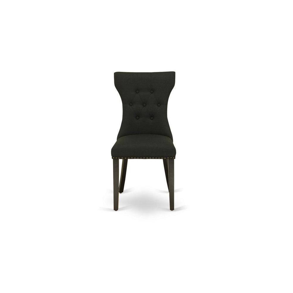 Elegant Wire-Brushed Black 5-Piece Round Dining Set with Linen Fabric Chairs