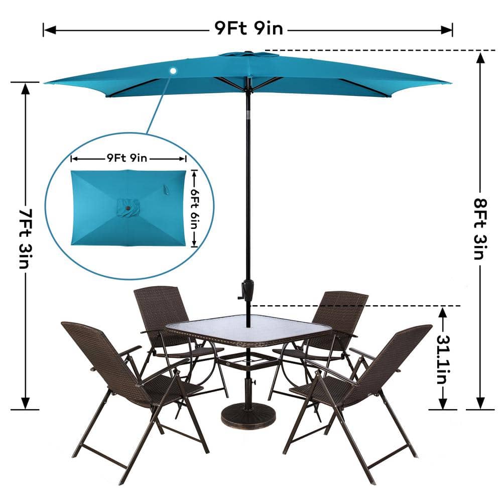 Teal Rectangular Steel Patio Umbrella with Tilt and Crank Lift