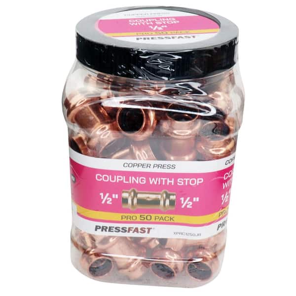 1/2 in. x 1/2 in. Copper Press x Press Coupling with Dimple Stop Pro Pack (50-Pack)