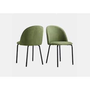 Green Modern Fabric Chair with Iron Tube Legs, Soft Cushions and Comfortable Backrest (Set of 2)