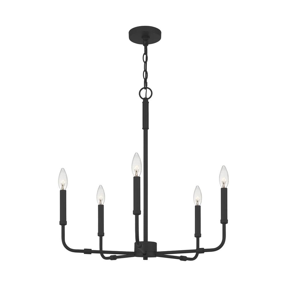 Abner 24" Matte Black Classic Candle-Style Steel Chandelier