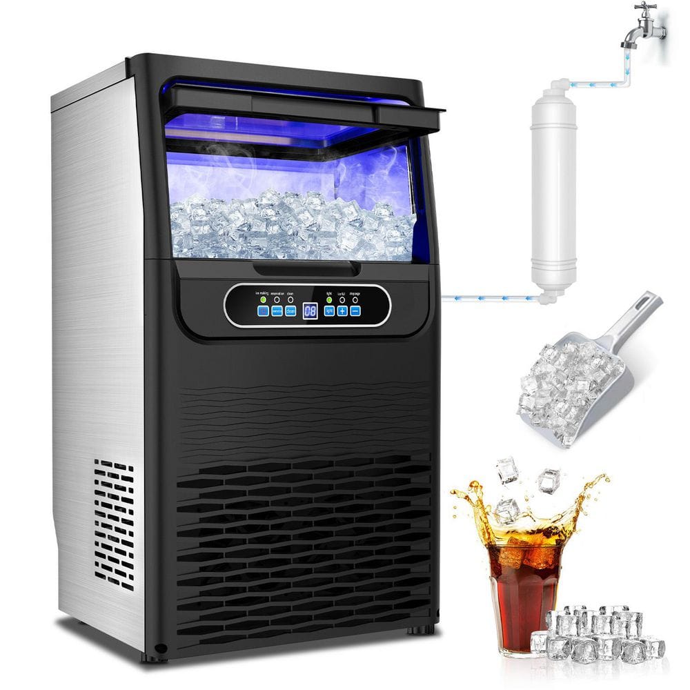 13.78 in. 100 lbs./24H Full Size Cube Commercial Freestanding Spray Drench Ice Maker Machine in Black w/ 25 lbs. Storage