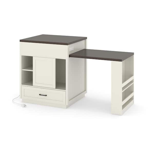 Multi-Colored Wood 27.6 in. Kitchen Island with Tempered Glass Doors and Drawers for 2-6 Person