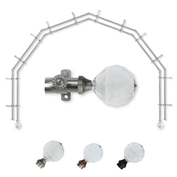 EMOH 13/16" Dia Adjustable 6-Sided Double Bay Window Curtain Rod 28 to 48" (each side) with Leticia Finials in Satin Nickel
