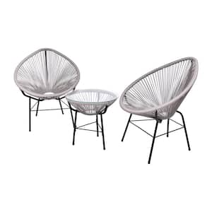 Gray 3-Piece Metal Patio Conversation Bistro Sets