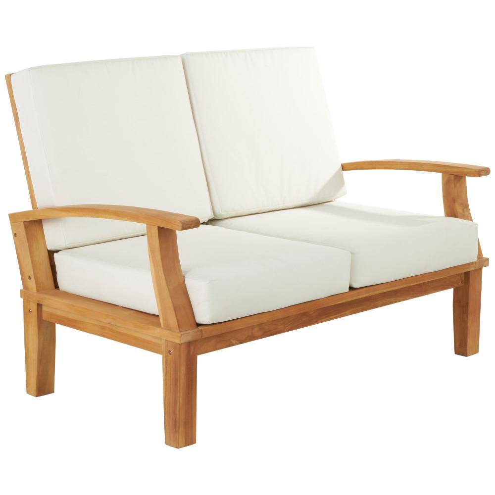 Brown Teak Wood 5-Piece Outdoor Seating Set with Cushions