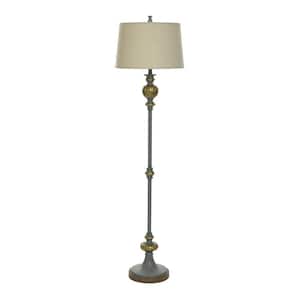 Aged Floor Lamp 65.75 in. Polyresin, Steel, Cotton/Polyester Blend Table Lamp for Living Room with Brown Cotton Shade