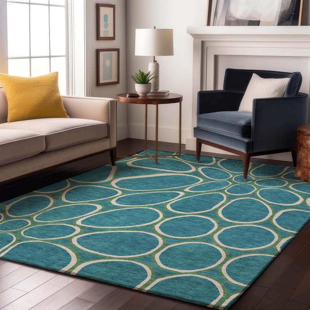 Mayfield Premium Machine Washable Abstract AMF1041 Teal 3 ft. x 5 ft. Area Rug price history on PriceWatchPro