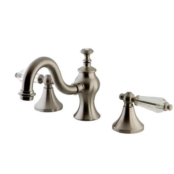 Kingston Brass Crystal Lever 8 in. Widespread 2-Handle High-Arc Bathroom Faucet in Brushed Nickel