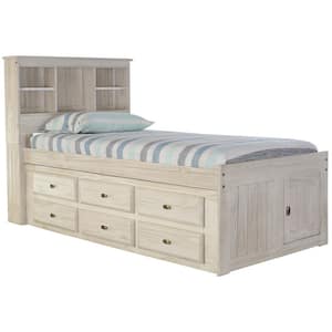 Light Ash Series Gray Twin Size Captain's Bed with Twelve Drawers and Bookcase Headboard