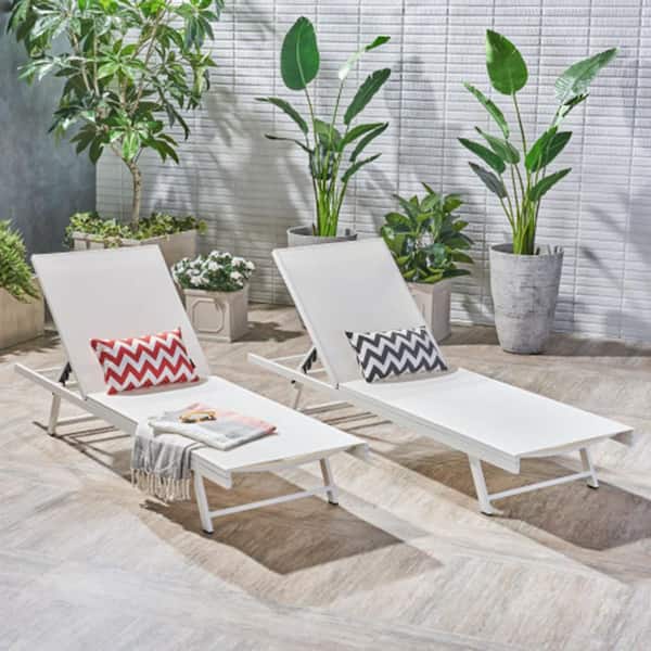 White Chaise Lounge Set-2 Pack Stylish Outdoor Patio Sun Loungers for Relaxing and Sunbathing