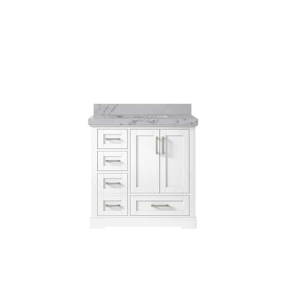 Willow Collections Boston 36 in. W x 22 in. D x 36 in. H Single Sink Bath Vanity Center in White with 2 in. Venatino Quartz Top