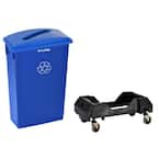 23 Gal. Blue Indoor Trash Container Recycling Bin with Paper Lid and Dolly