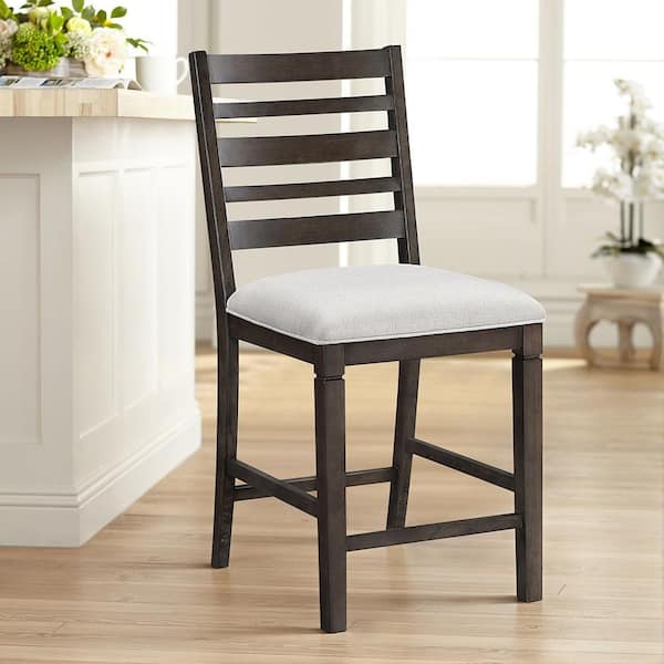 Pratter 42.5 in. H Dark Espresso Finish Wood Frame Counter Height Chair with Textured Upholstered Seat (Set of 2)