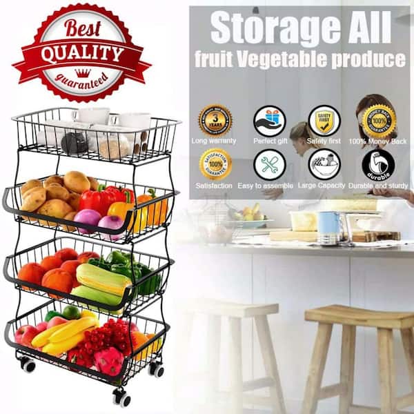 Fruit Vegetable Storage Basket for Kitchen, 4-Tier Stackable Metal