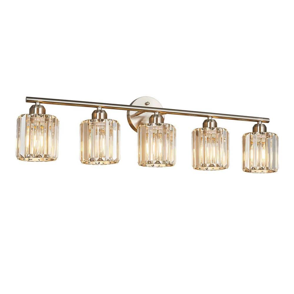 Home Lighting 33.46 in. 5-Light SandNickel Vertical Bathroom Crystal Vanity Light Over Mirror for Dressing Table Sink price history on PriceWatchPro