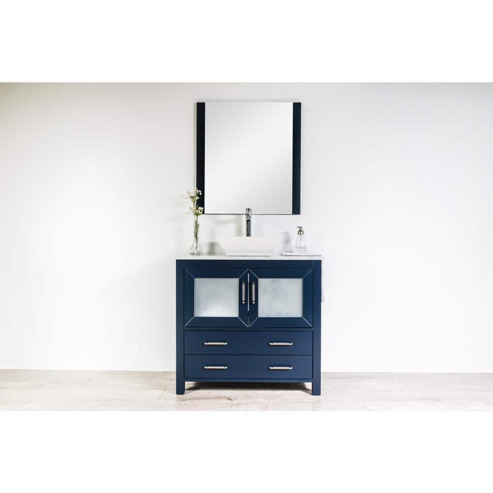 Newport 36 in. W x 18 in. D Bath Vanity in Navy with Marble Vanity Top in W