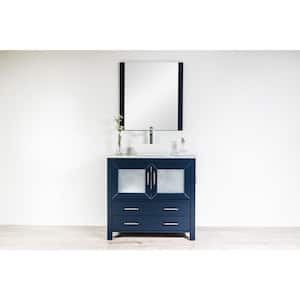 Newport 36 in. W x 18 in. D Bath Vanity in Navy with Marble Vanity Top in White with White Ceramic Basin and Mirror