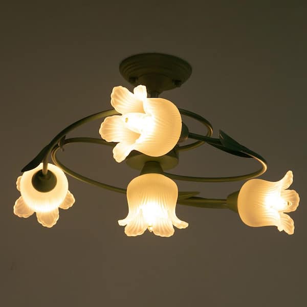 フラワーランプ OUKANING 4-Light Green Modern Rounded Floral Semi-Flush Mount