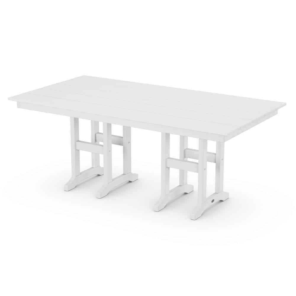 White 7-Piece Farmhouse Dining Set with Curved Back Chairs