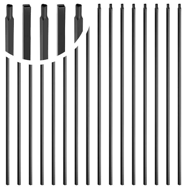 44x1/2 Satin Black Wrought Iron Baluster Hollow Straight Bar Metal Staircase Deck Railing Spindles 15-Pack