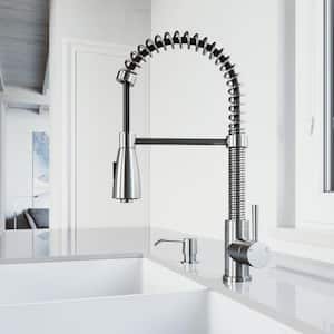 Brant Single-Handle Pull-Down Sprayer Kitchen Faucet with Soap Dispenser in Stainless Steel