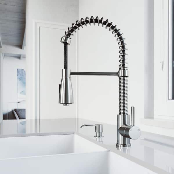 Brant Single Handle Pull-Down Sprayer Kitchen Faucet Set with Soap Dispenser in Stainless Steel